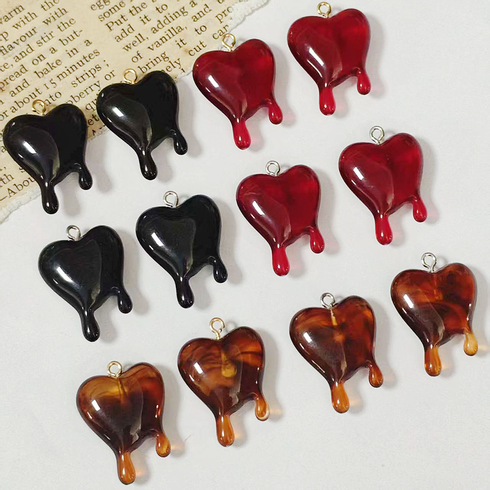Jewelry Making Store - 10pcs Drop Blood Heart-shaped Resin Charms