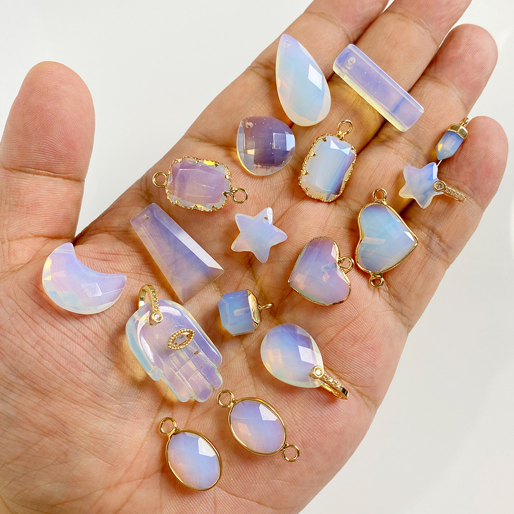 Jewelry Making Store - 2pcs White Opal Pendants Charms Water