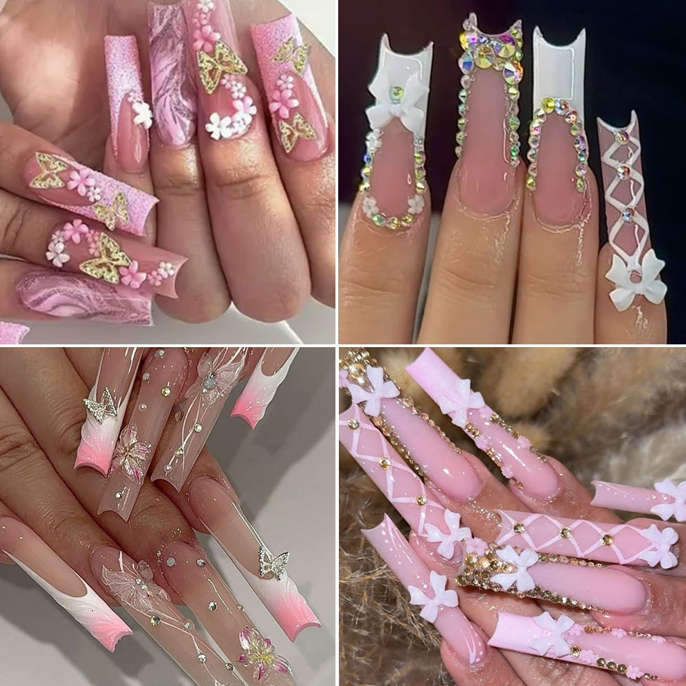 12Grid Pink White Bow Nail Art - Crystal Bead Mix 评论和价格