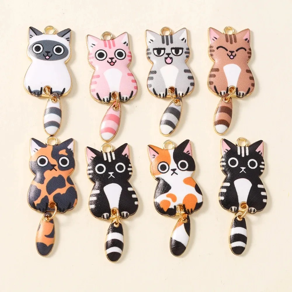 10Pcs 16×39mm Cute Cartoon Cat - Jewelry Making Store 评论和价格