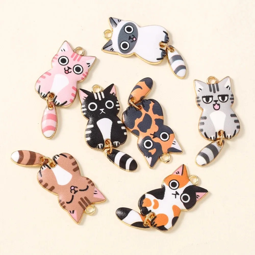 10Pcs 16×39mm Cute Cartoon Cat - Jewelry Making Store 评论和价格