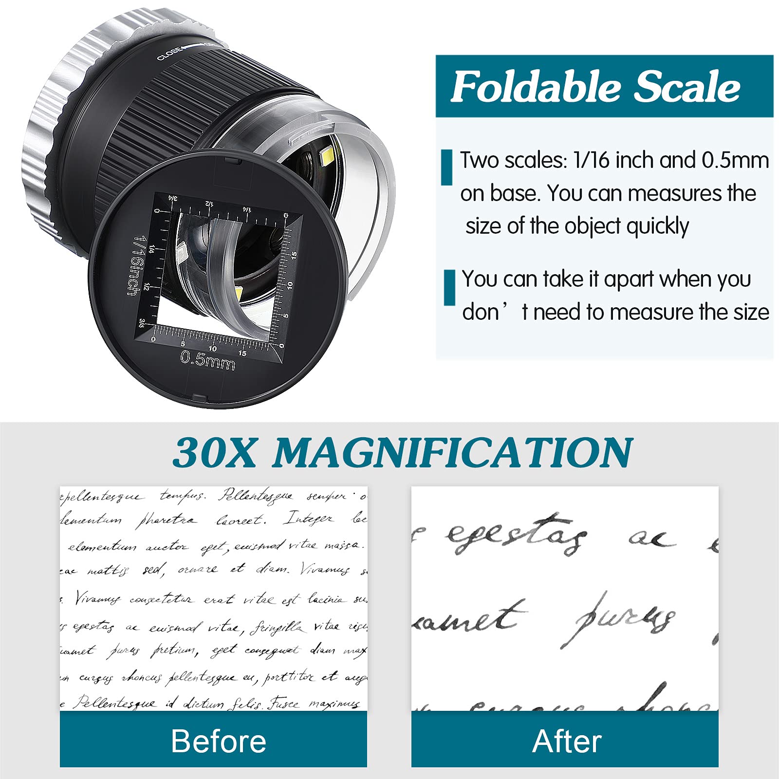 30X Pocket Magnifier with Scal - Jewelry Making Glasses 评论和价格